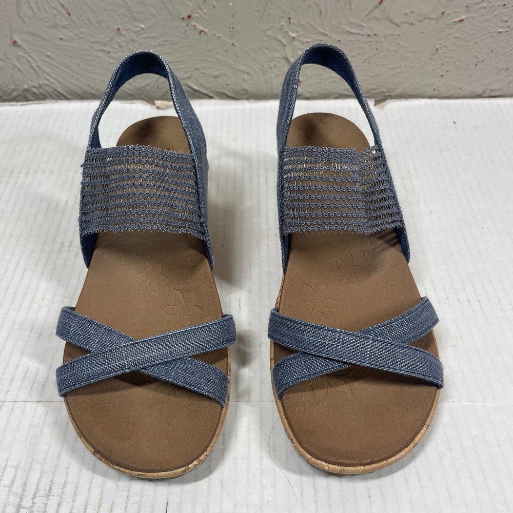 Skechers Luxe Foam Wedge Women's Purple Blue Slingback Sandals size 7